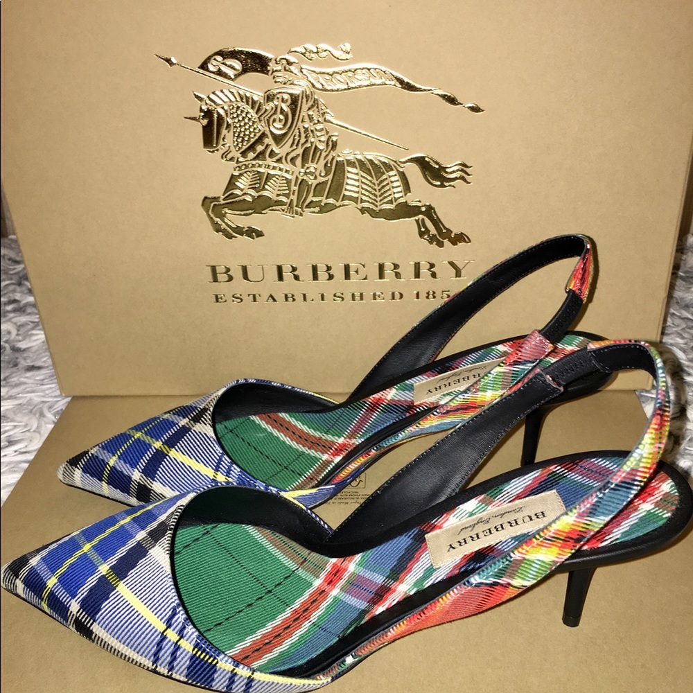 Burberry Annice Sling Back Tartan Shoes Size 39